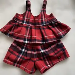 赤系チェック柄 半ズボン・トップスセット