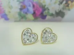 ハートピアス♥スワロフスキー❤クリスタル・ホワイト系♥ゴールド❤グルーデコ
