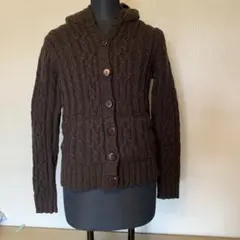 GAP ダークブラウン フード付き ケーブルニット カーディガン