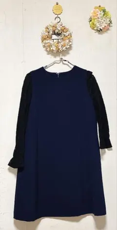 LEILIAN レリアン バイカラー レース 7分袖 ブラウス チュニック 9 