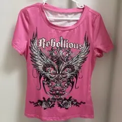 Rebellious プリント 半袖 Tシャツ ピンクのサムネイル
