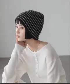 【新品未使用品】LOWRYS FARM ボーダーニットビーニー ブラック