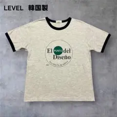 【323】韓国製LEVEL半袖クルーネックプリントTシャツ灰色霜降りグレーM