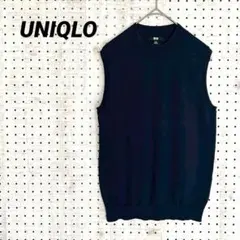 UNIQLO ユニクロ ニットベスト ネイビー コットン クルーネック（M）のサムネイル