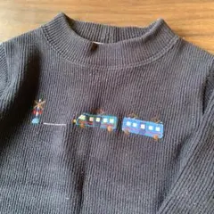 ファミリア　長袖Tシャツ(電車、踏切アート)　ネイビー　サイズ80