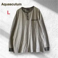 アクアスキュータム ヘンリーネック ロンT L グレー ボーダー 綿100%のサムネイル