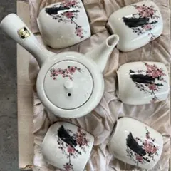 梅の花模様急須と湯呑みセット