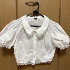 襟レース パフスリーブ 半袖ブラウス ホワイトのサムネイル