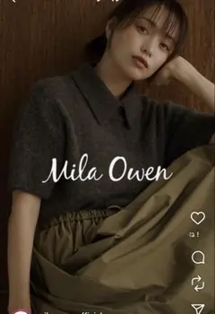 ミリオーウェン　ポロ衿クロップド丈モヘアニット