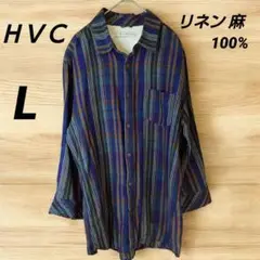 リネン 麻 100% 七分袖 シャツ Lサイズ 袖ストラップ ＨＶＣ