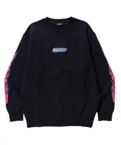 フレイムプリント クルーネック スウェット L 黒