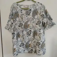 ペイズリー柄 五分袖チュニック M-Lサイズ　綿　麻　トップス　ブラウス