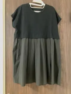 Aライン異素材切り替えチュニック　ブラック