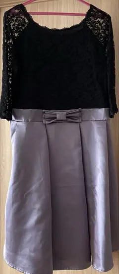 レースの五分袖バイカラーワンピース パーティードレス