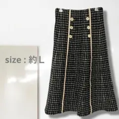 n1【一点物】フレアスカート/美品 ニット ウエストゴム チェック柄 きれいめ