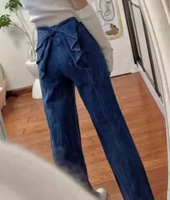 pumpkin port BACKリボン ハイウエストデニムワイドパンツ