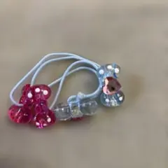 リボン型ビーズ付きヘアゴム2個セット