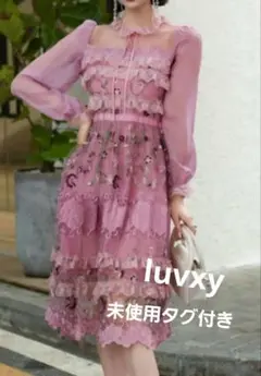 luvxy ラブクシー レースワンピース 花柄刺繍ワンピース パーティ パフ袖