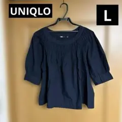 【美品】UNIQLO 五分袖　ブラウス　サイズL ネイビー　ユニクロ