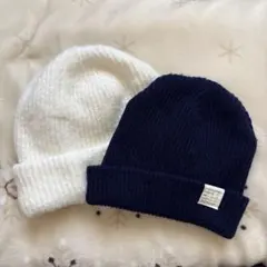 ニット帽 ホワイト ネイビー 2個セット