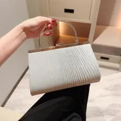 2wayパーティバッグ ハンドバッグ グレー がま口プリーツ 結婚式お呼ばれ