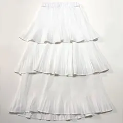 ホワイト 3層 プリーツロングスカート