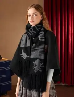 新品未使用ハリーポッター HOGWARTS ロゴ マフラー ブラック/グレー