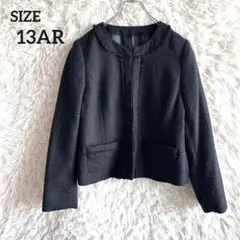 ノーブランド◇ツイード ノーカラージャケット ラメ入り ブラック セレモニー