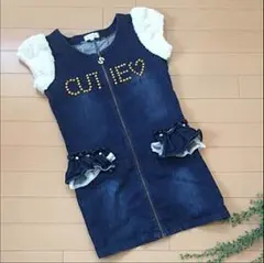 ふわもこ袖のデニムのジャンパスカート☆Jr.用Mサイズ