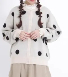 Samansa Mos2★ジャカードクルーネックカーディガン★ドット