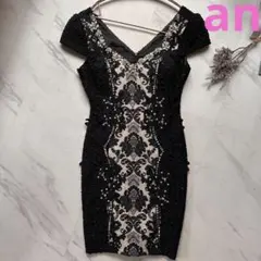 美品　アン　Andy パーティードレス　半袖　ビジュー　ブラック　S