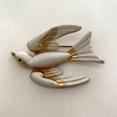 CORO社　ヴィンテージ　鳥のブローチ ホワイト ゴールド