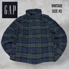 【GAP】ヴィンテージジップアップジャケット XS 緑チェック柄 フード付き