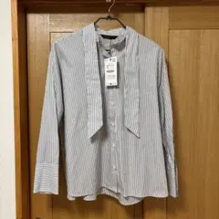 ZARA ストライプ ボウタイ付き長袖シャツ