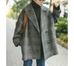 Spick & Span Wスライバーチェック ハーフコート ブラック 36