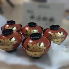 蓋つき汁椀 5客セット 金彩草花文様 漆 - メルカリ