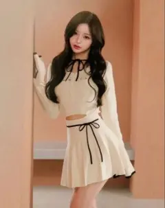 Darich ウエストオープンリボンデザインニットミニワンピース