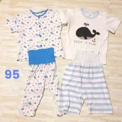 95cm 半袖 パジャマ 2枚セット 男の子 くじら柄 腹巻付き