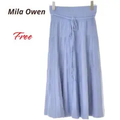 新品★ミラオーウェン ニットフレアミモレ丈 スカート ウエストゴム ブルー