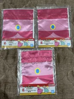 一番くじ スーパーマリオ マリオ＆フレンズ E賞 巾着 ピーチ姫×3