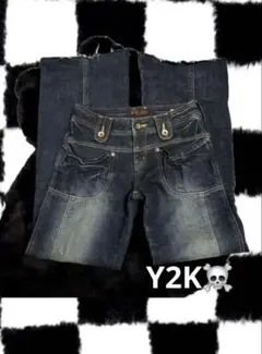 ダークブルー ローライズデニム y2k 00s グランジ ダークコア 平成ギャル