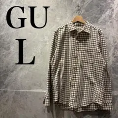 GU メンズ L 長袖 チェックシャツ ベージュ ストリート カジュアル