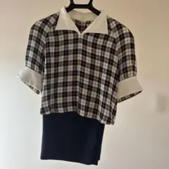 Courreges グレージュ パンツスーツ チェック 9号のサムネイル