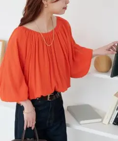 discoat 2WAYバルーンオフショルブラウス7分袖 オレンジ　完売品