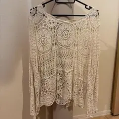 cocaアイボリー レース編み オフショルダー トップス