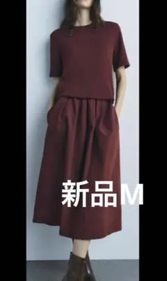 ZARA 半袖ワンピース　ボルドー　秋ワンピース