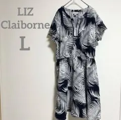 【海外古着✨】LIZ Claiborne （L）ネイビー葉柄ワンピース