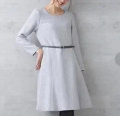 ナチュラルビューティーベーシック ウール長袖 ワンピース ベージュ ベルト付き