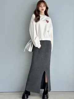 【GRL】スリットリブニットロングスカート k9219d