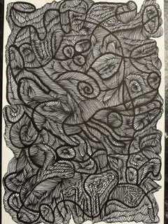 A4額付き アート オリジナルアート 絵画 原画 ペン画 アクリル画